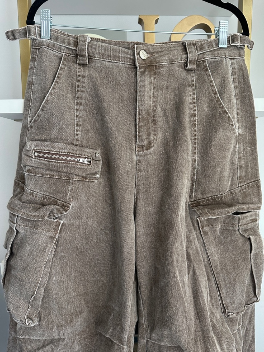 12th Tribe Brown Cargo Pants - Washed Tan Brown Utility - Picture 2 of 5